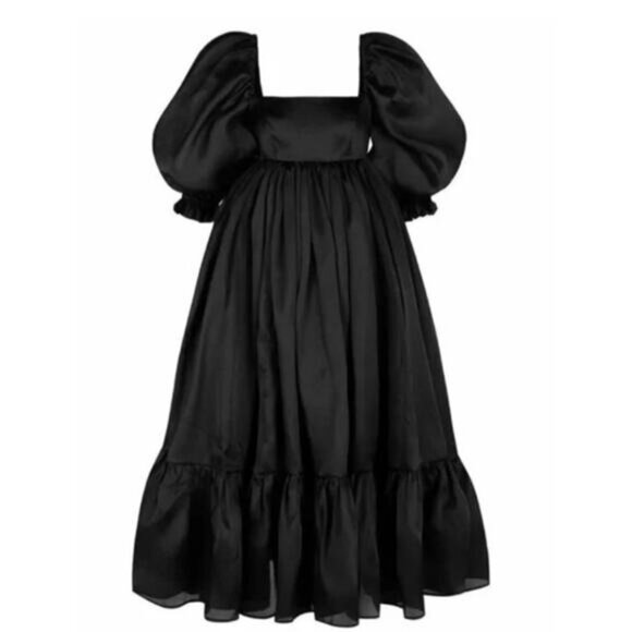 NEW NWT Selkie Silk Caviar French Puff Dress Black XS - Picture 5 of 10